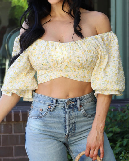 Sweet Life Floral Smocked Crop Top - Yellow