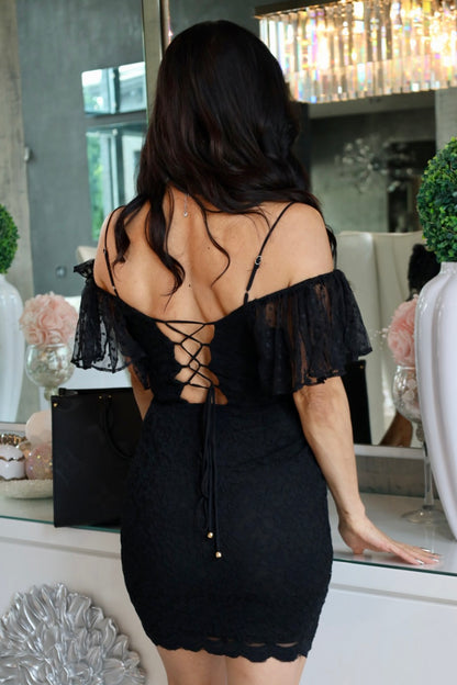Staying Selective Open-back Lace Mini Dress - Black