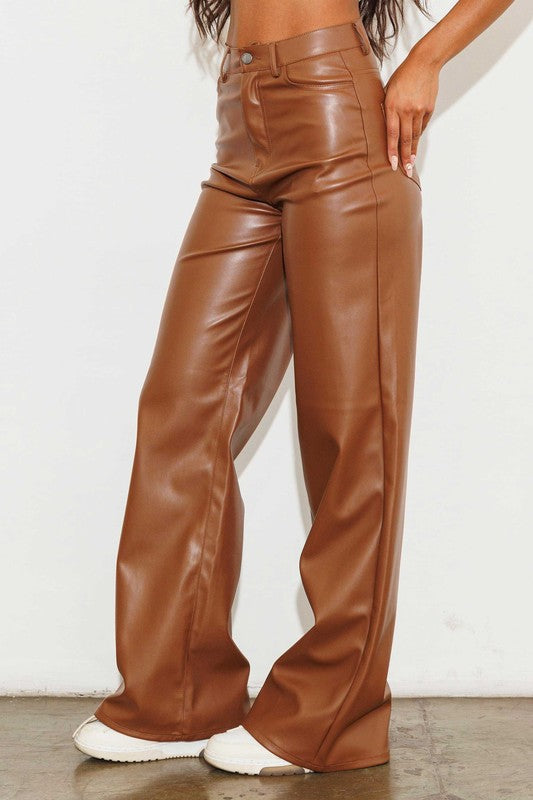 Mimi Faux Leather Wide Leg Pants
