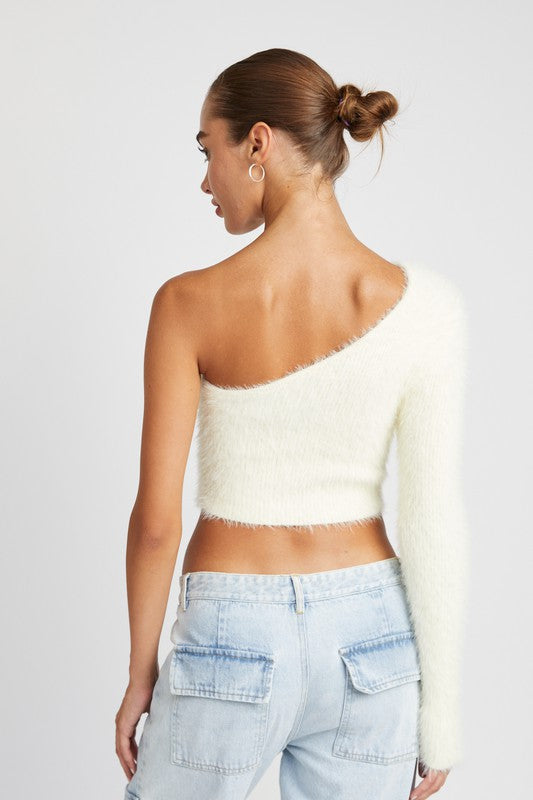 Fabulous Approach One Shoulder Fluffy Sweater