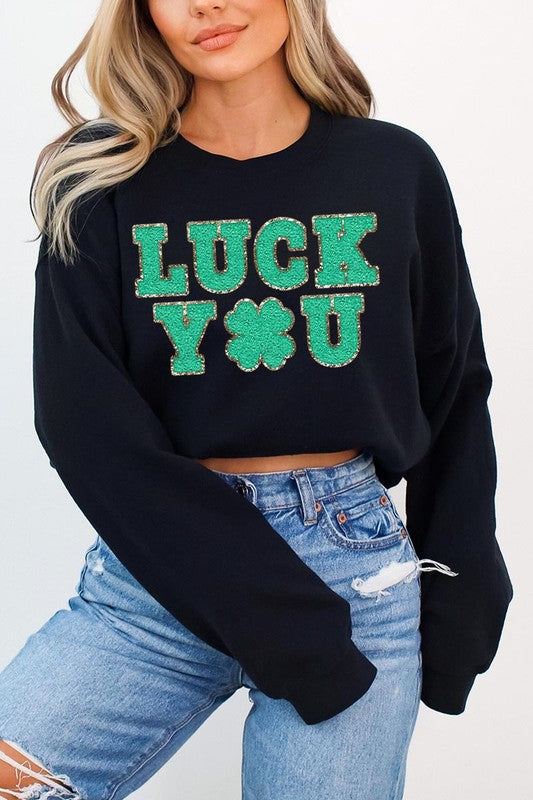 Luck You St Patricks Graphic Fleece Sweatshirt