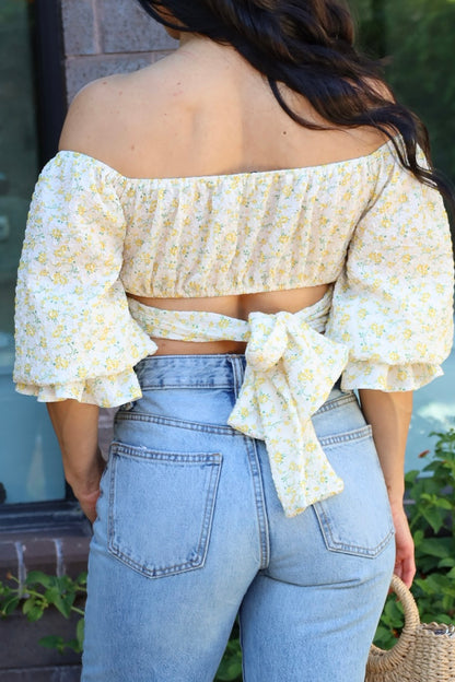 Sweet Life Floral Smocked Crop Top - Yellow