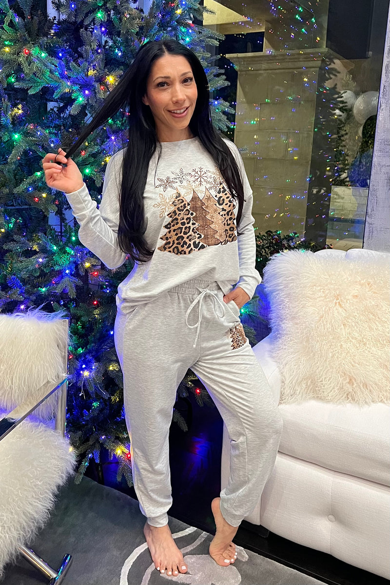 Christmas Tree Pajamas Set - Gray