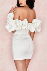 Just Trying To Be Sweet Off Shoulder Mini Dress - White