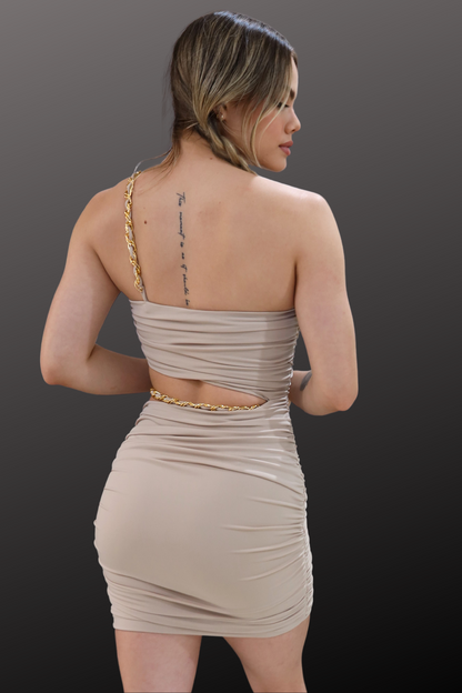 One Shoulder Ruched Chain Dress